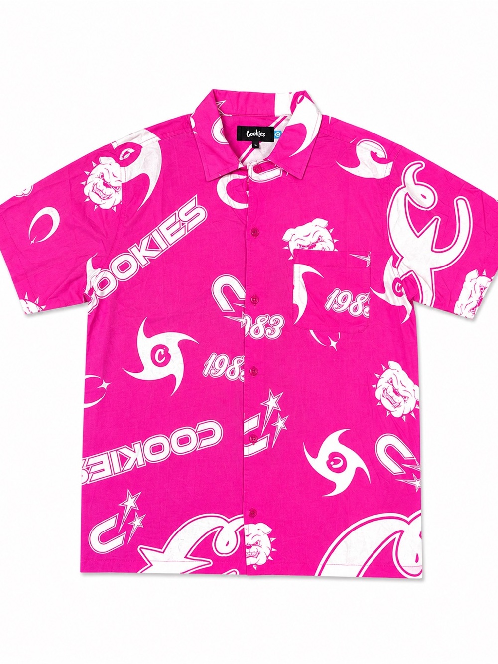 Cookies Short-Sleeve Button-Down Shirt in Hot Pink